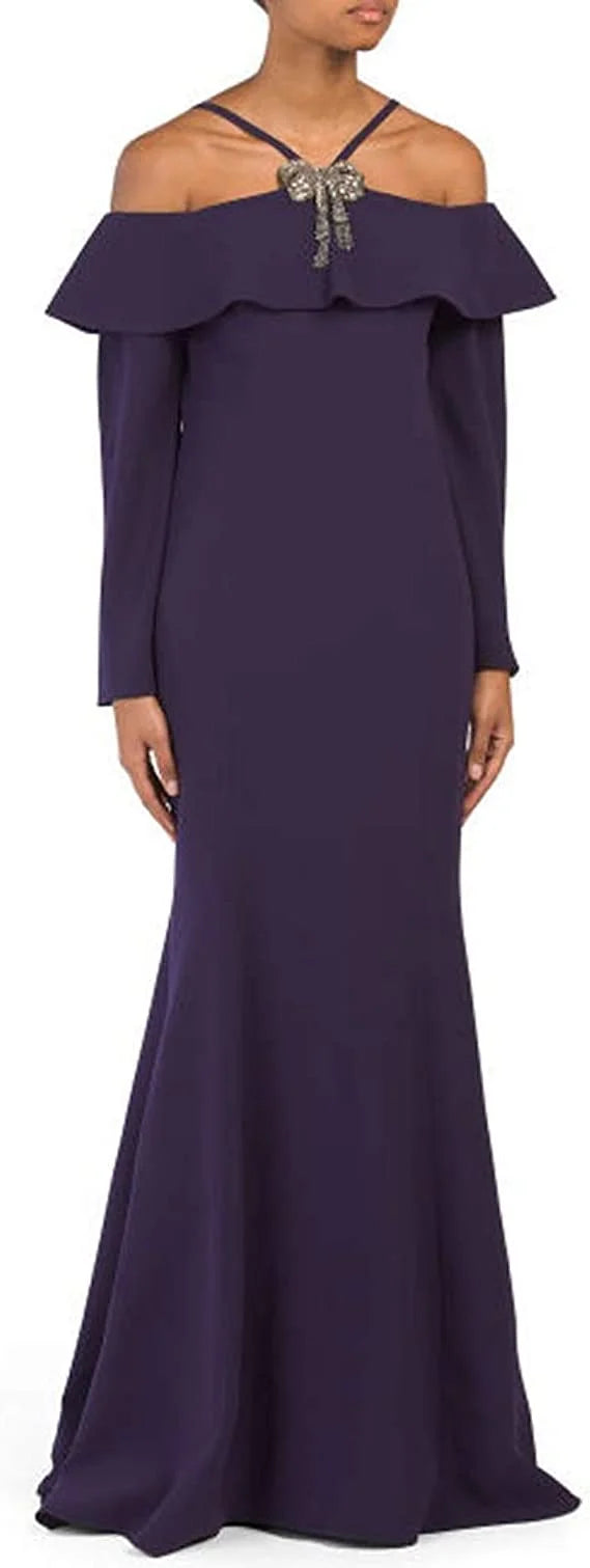 Purple Off The Shoulder Long Gown C2976