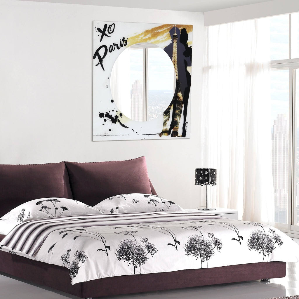 36 in. Square Reverse Printed Tempered Glass Art with 24 in. Round Beveled Mirror Z593