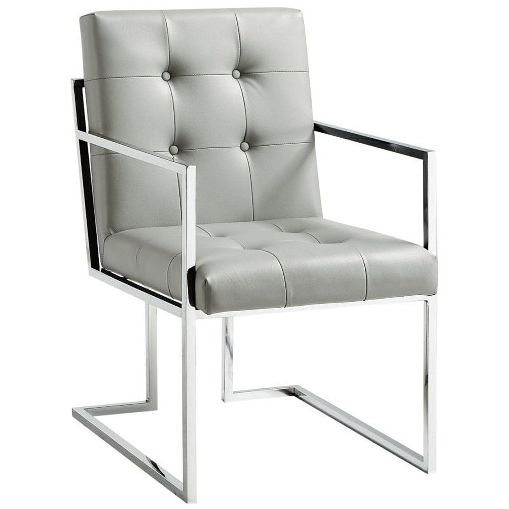 Tufted Faux Leather Dining Chair Light Gray/Chrome (Set of 2) G285