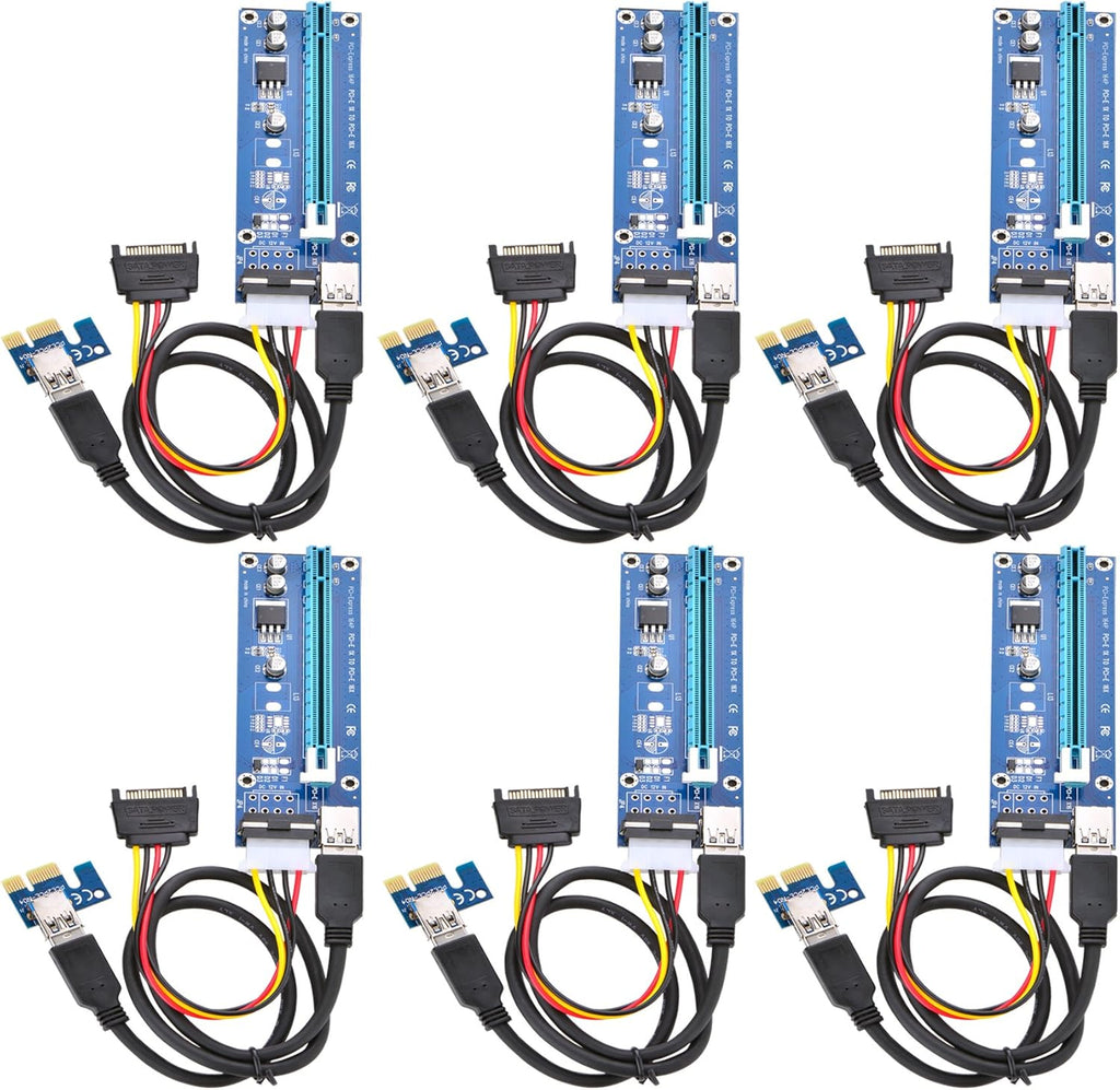PCI Express 16x to 1x Powered Riser Adapter Card with 60cm USB 3.0 Extension Cable and 6-Pin PCI-E to SATA Power Cable (2 Pack 6 Pin) Q920