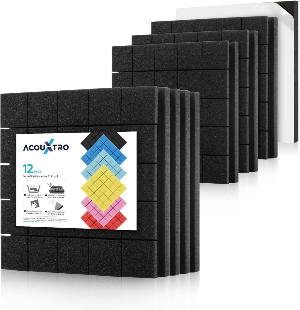 24 Pack Black Acoustic Foam Panels, 12x12x2 inches L8922