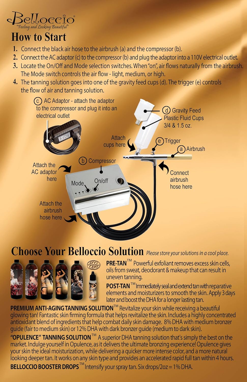 Complete Professional Sunless Tanning Airbrush System with Airbrush, Compressor & Hose and 4 Ounce Tanning Solution F129