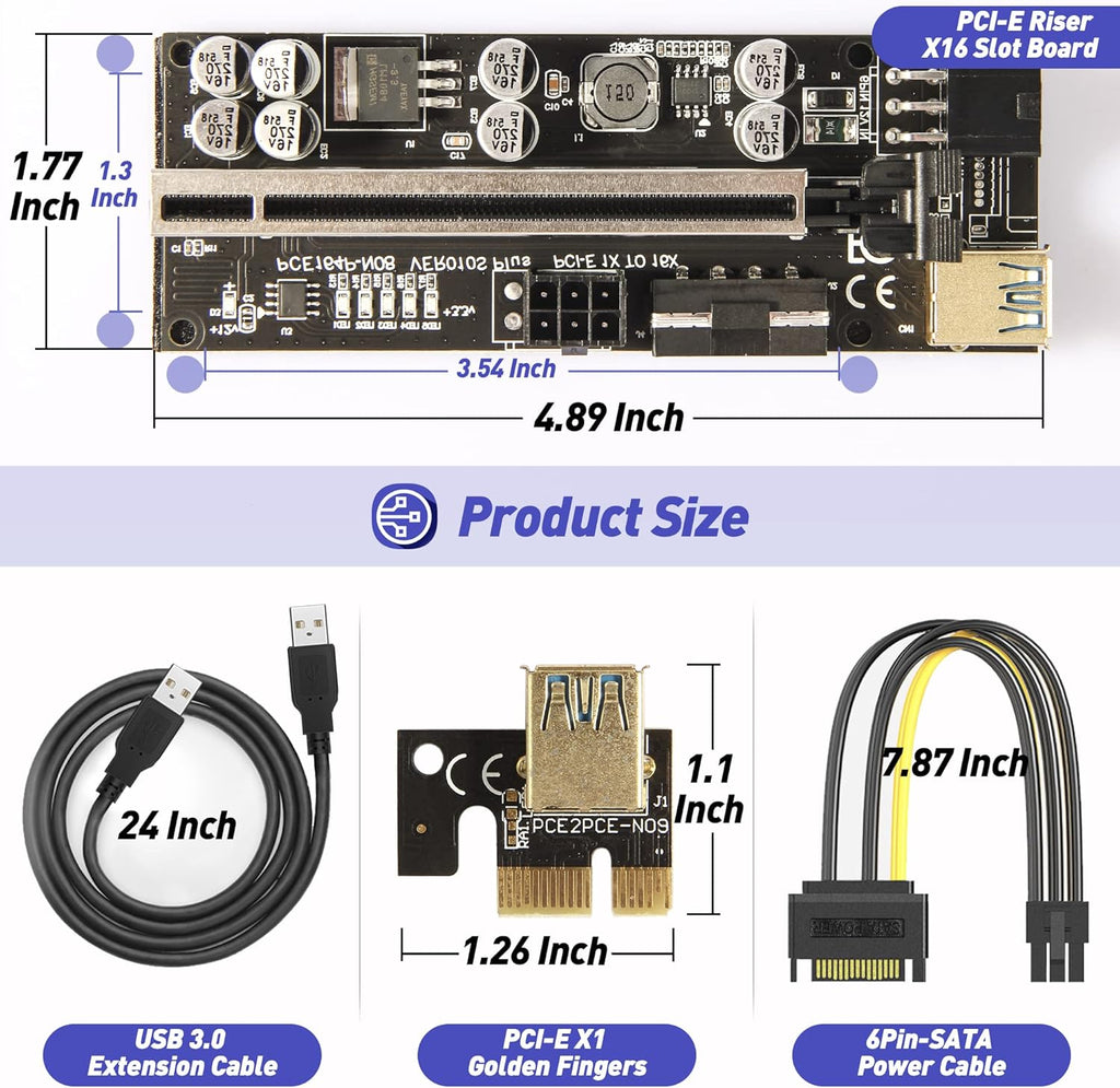 PCIE Riser Express Cable 1X to 16X with 24inches USB 3.0 Cable, 6 Pack F404