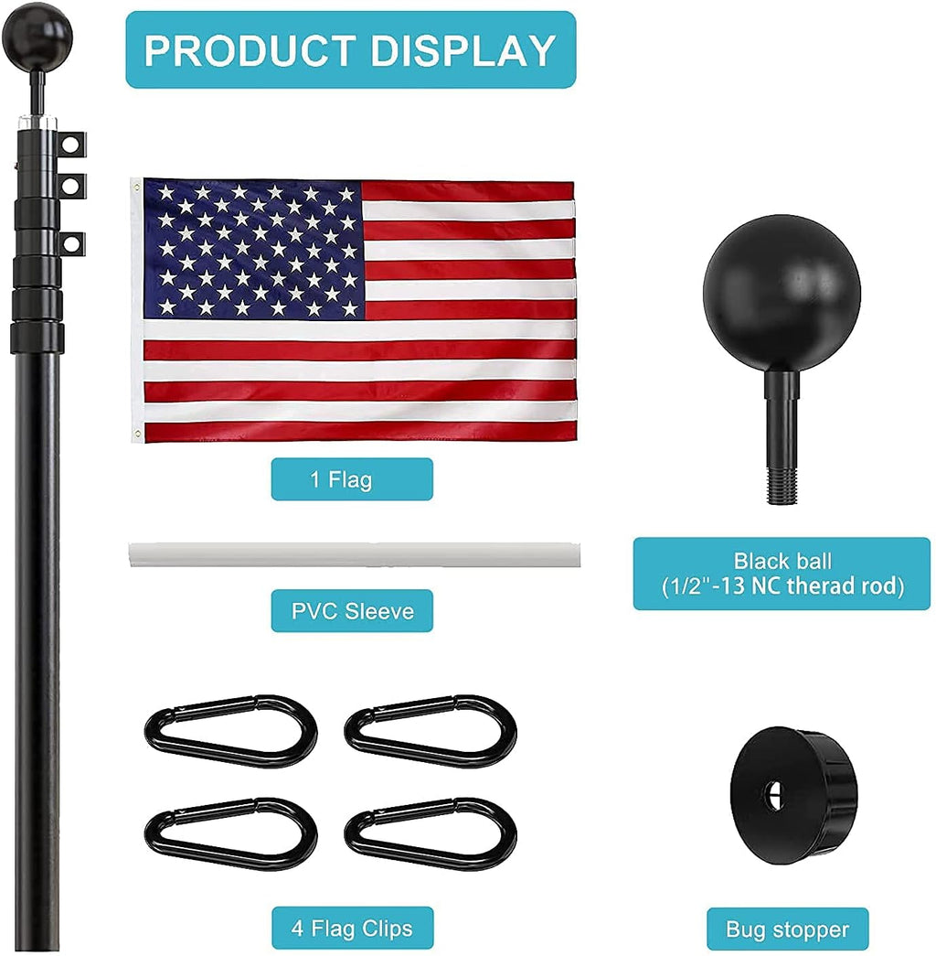 20FT Telescoping Black Flag Pole Kit with 3x5 American Flag R296131