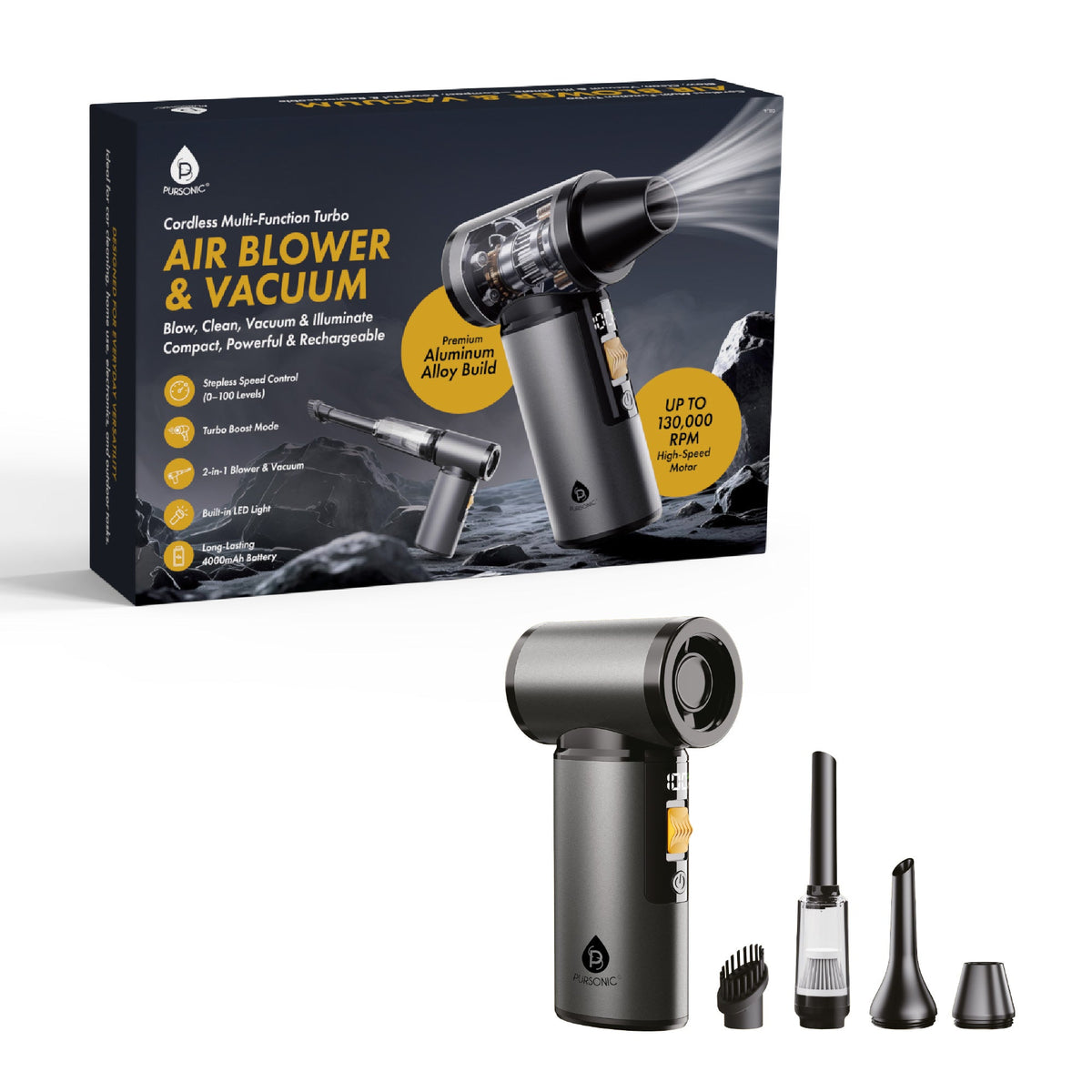 Cordless Multi-Function Turbo Air Blower & Vacuum With 130,000 RPM for Fast & Deep Cleaning