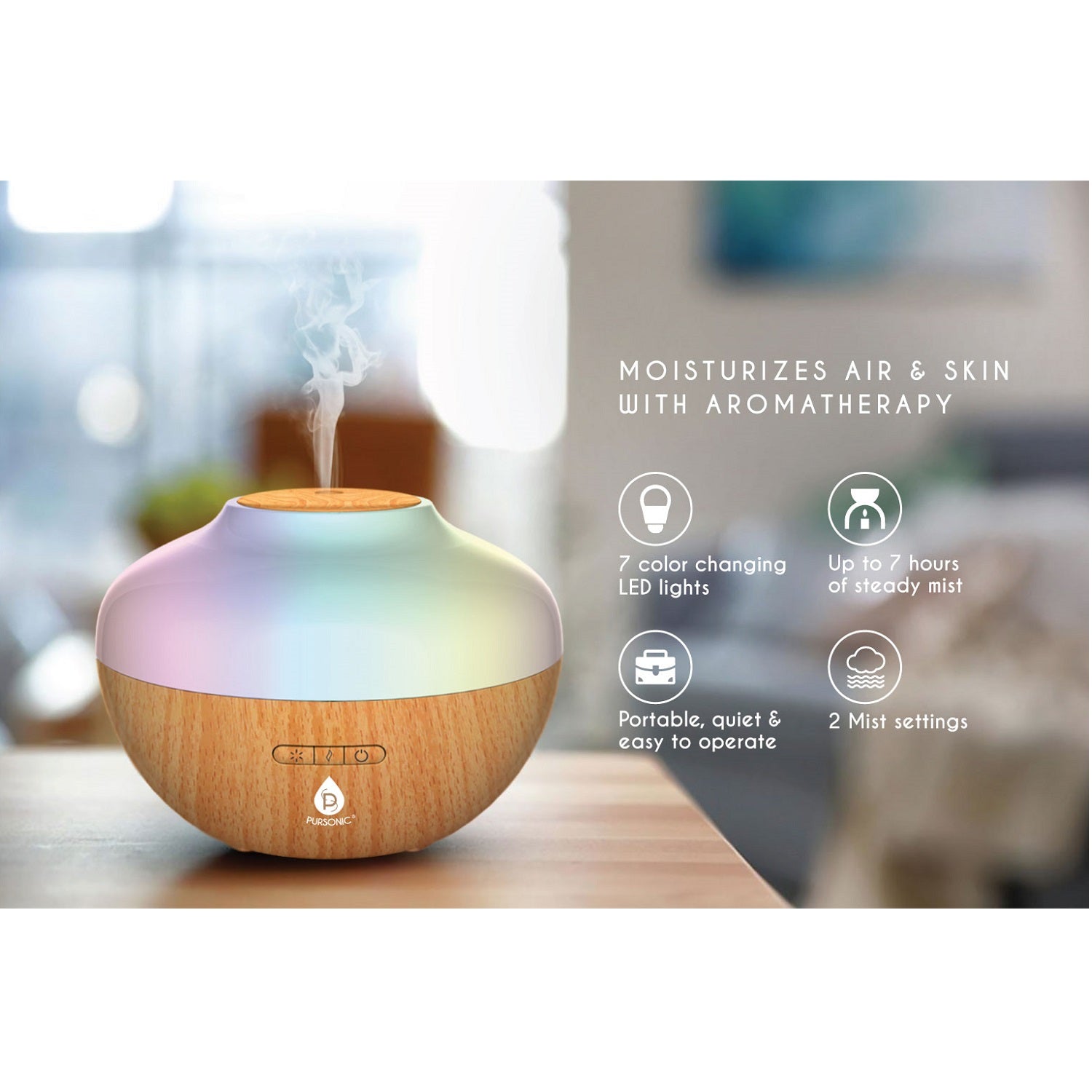 Pursonic Ultrasonic Diffuser, 360° Speaker, & Essential Oils Set
