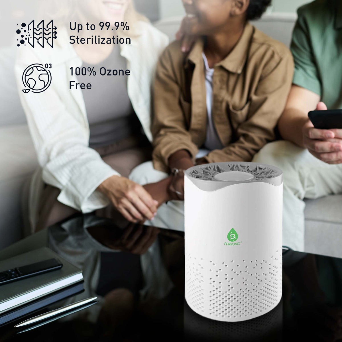Pursonic Air Purifier with 6-Pack Premium Essential Oils Collection