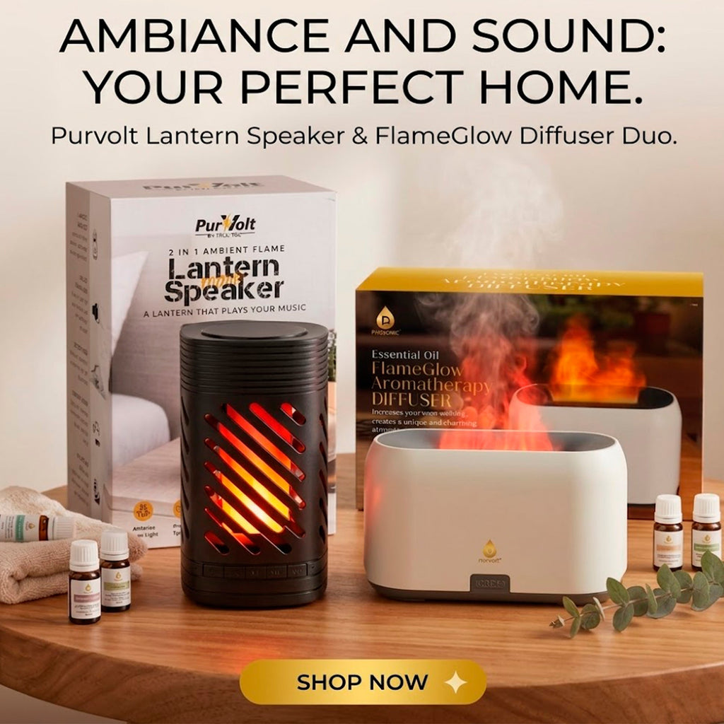 2-in-1 Ambient Flame Lantern Speaker & FlameGlow Aromatherapy Diffuser