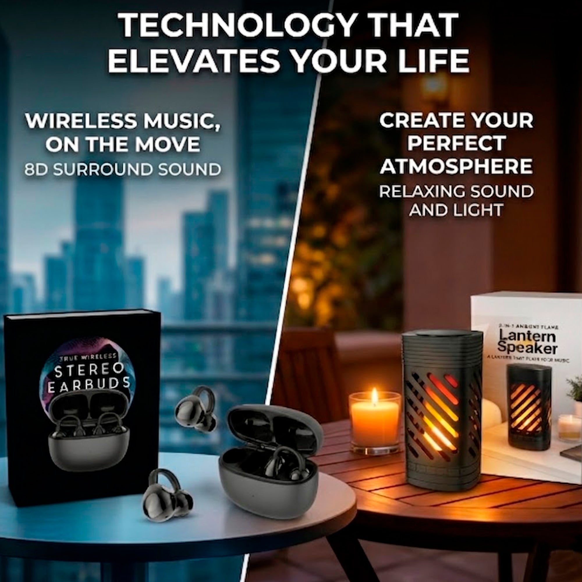 2-in-1 Ambient Flame Lantern Speaker & True Wireless Stereo Earbuds
