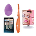 Pursonic Beauty Collection: Heated Curler, LED Mirror, Blender Sponge, & Brush Set