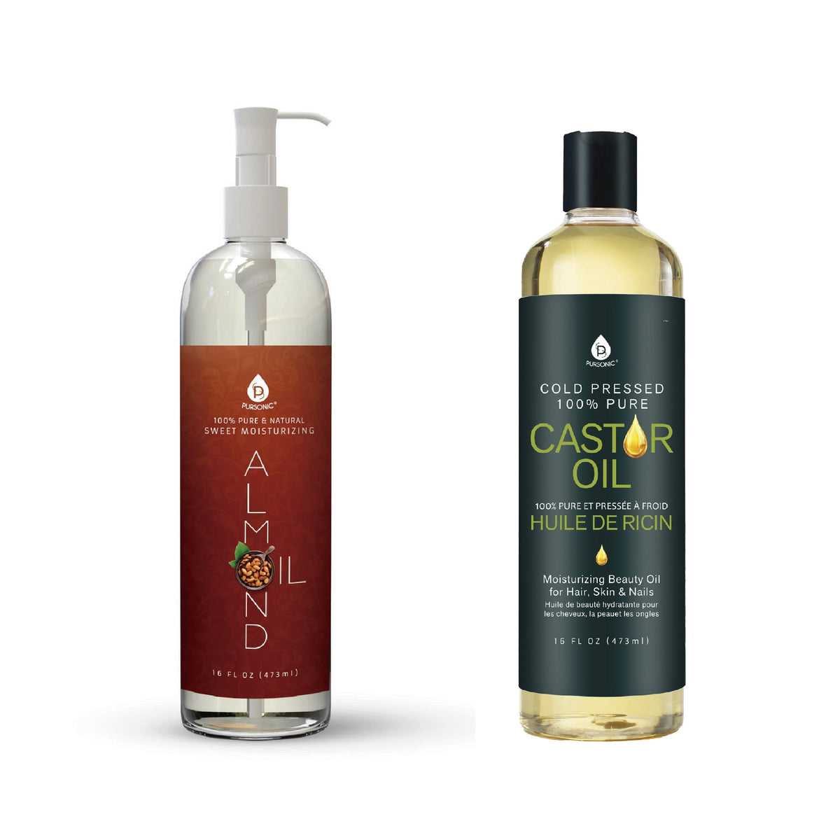 Cold-Pressed 100% Pure Castor Oil & 100% Natural Sweet Almond Oil