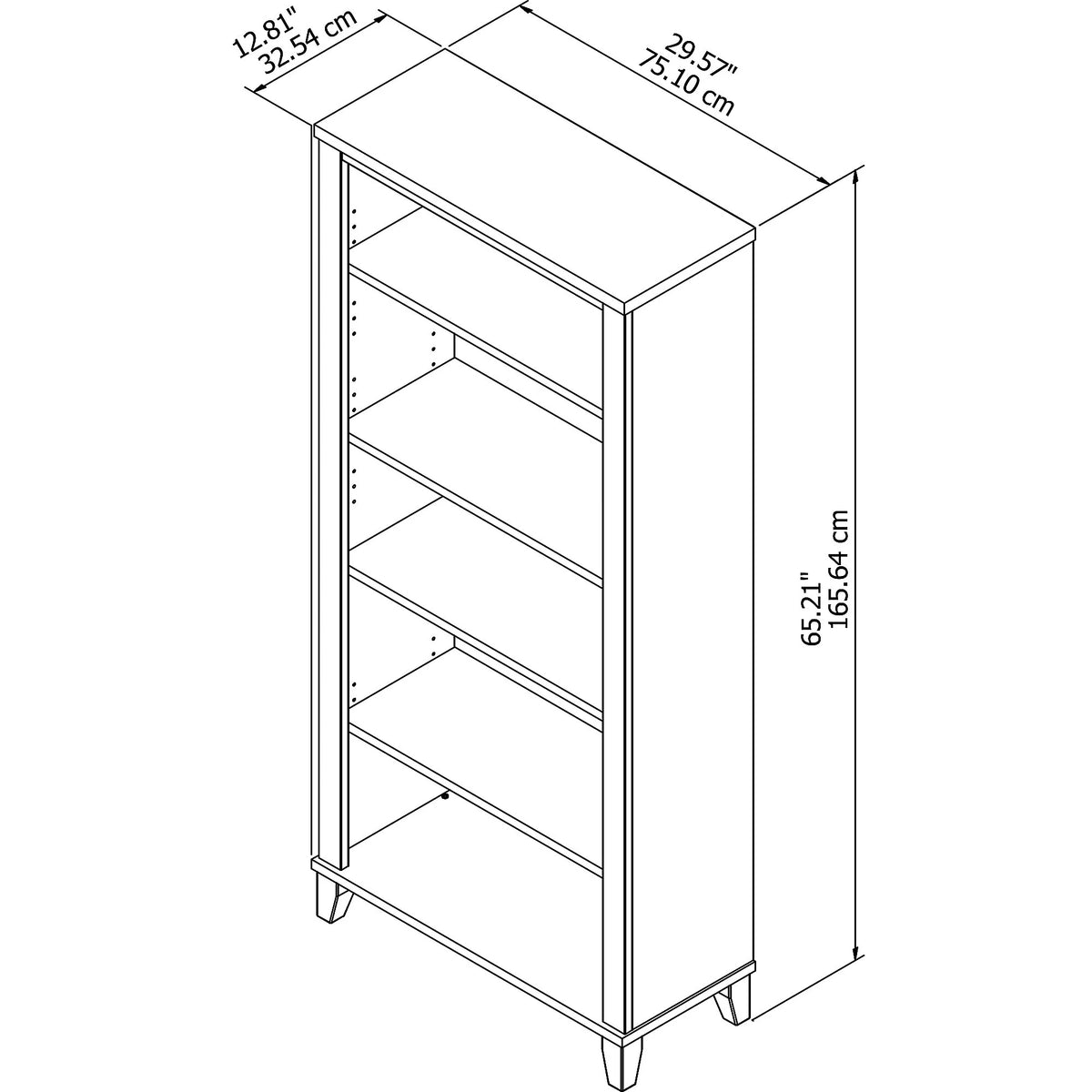 5 Shelf Tall Bookcase in Maple Cross Finish B2791