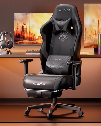 PU Leather Gaming Chair with Footrest and Lumbar Support Pillow W2509