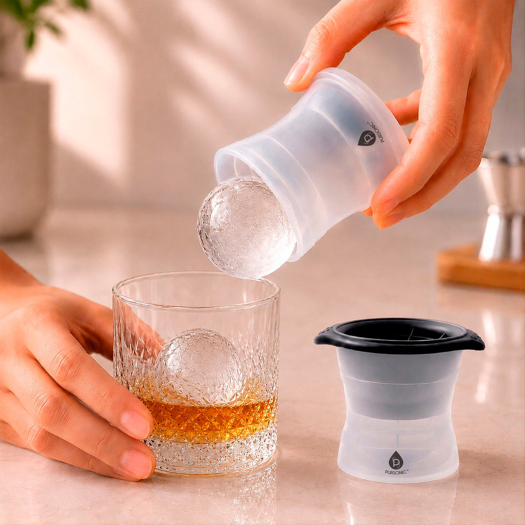Pursonic 2-Pack Ice Ball Mold Set – BPA-Free Silicone Ice Sphere Molds