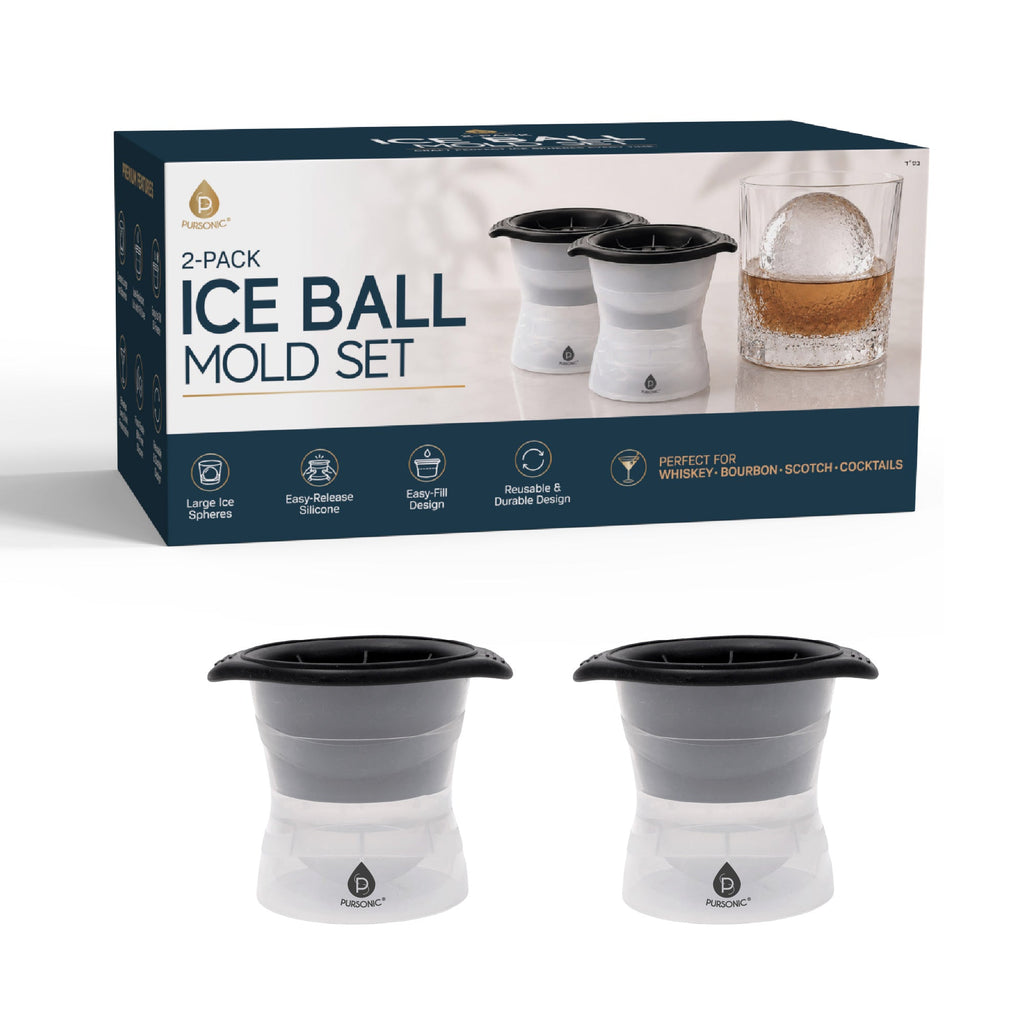 Pursonic 2-Pack Ice Ball Mold Set – BPA-Free Silicone Ice Sphere Molds