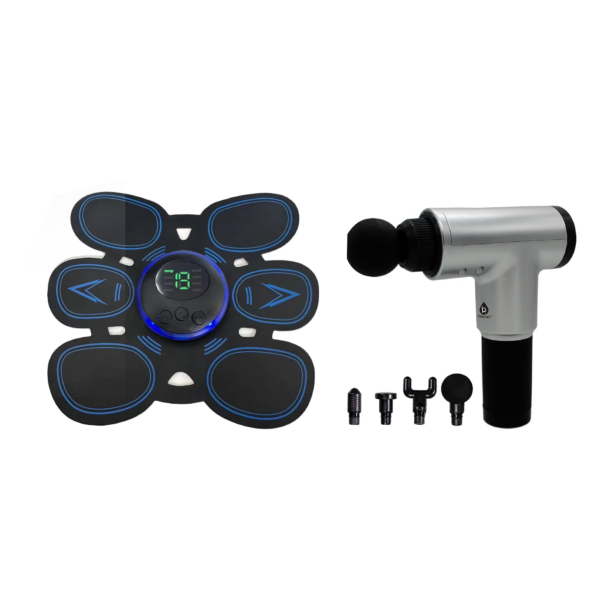 Core Sculpt & Total Body Recovery Bundle: Rechargeable Abdominal Muscle Toner and 6-Speed Deep Tissue Massage Gun