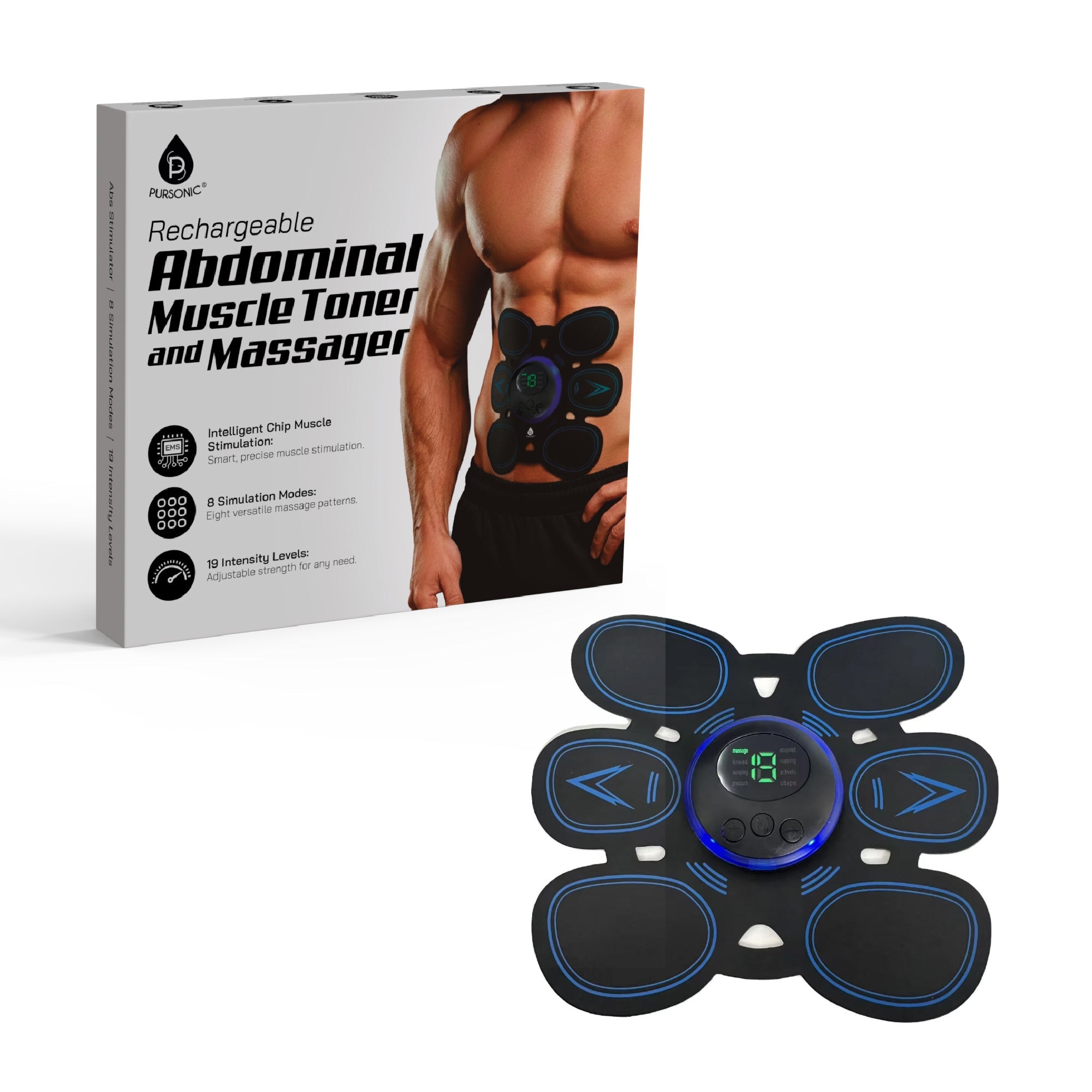 Core Sculpt & Total Body Recovery Bundle: Rechargeable Abdominal Muscle Toner and 6-Speed Deep Tissue Massage Gun