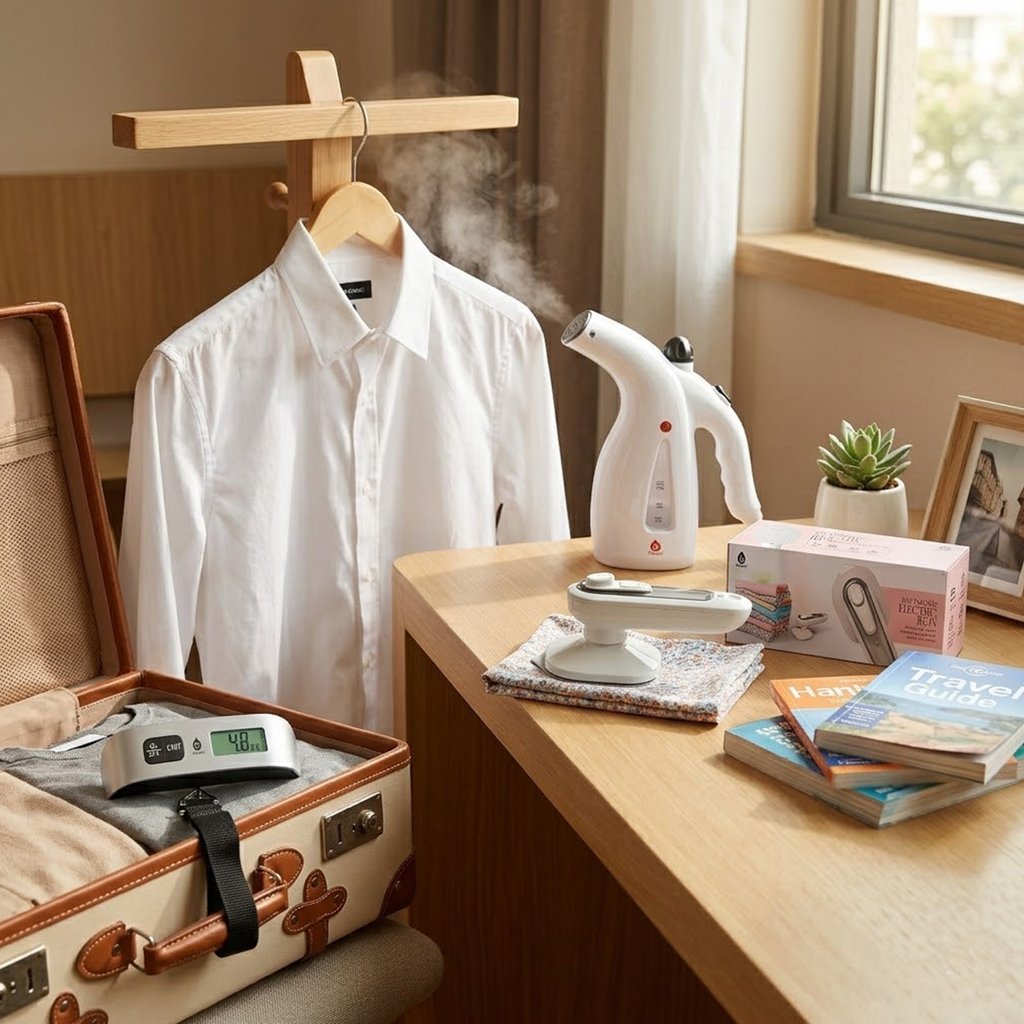 Travel Essentials Bundle: Digital Luggage Scale, Handheld Garment Steamer & Portable Travel Iron