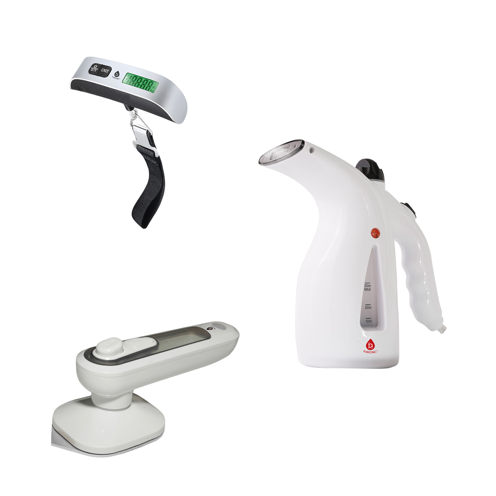 Travel Essentials Bundle: Digital Luggage Scale, Handheld Garment Steamer & Portable Travel Iron