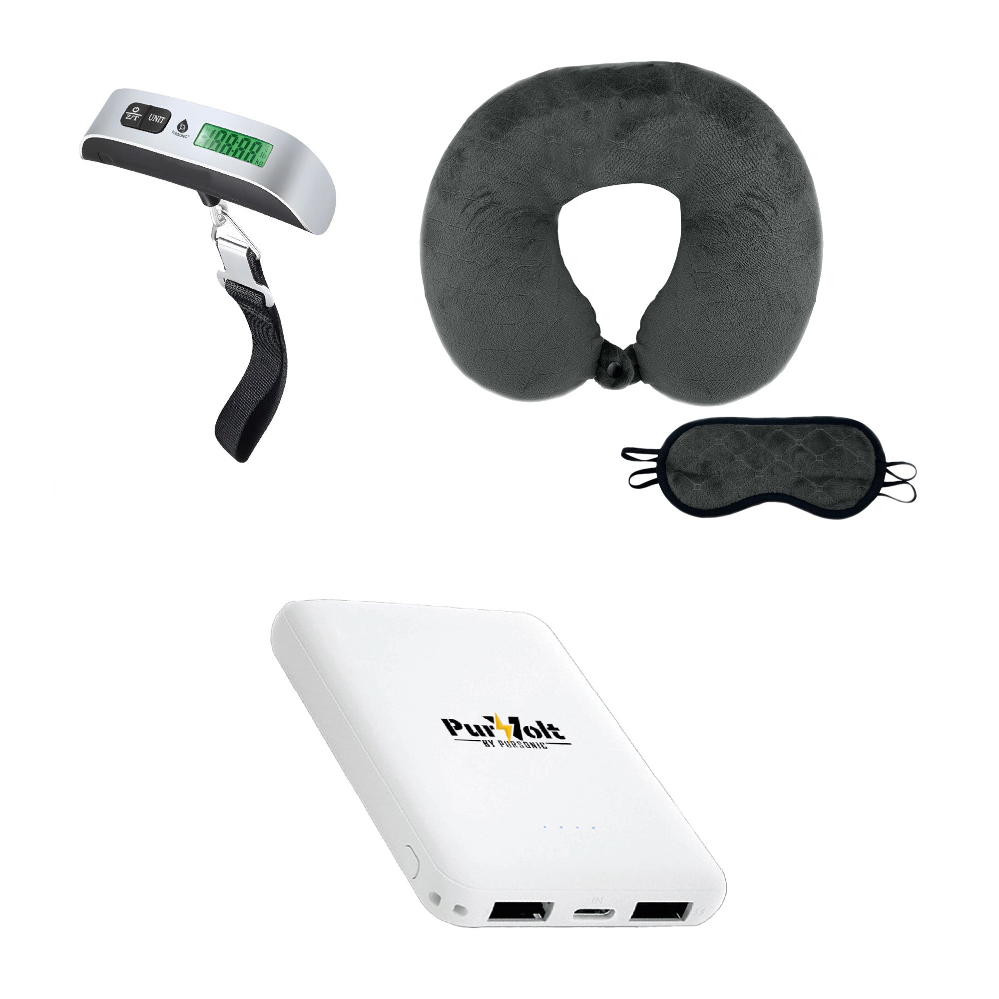 The Savvy Traveler’s Essential Trio: Pursonic Electronic Luggage Scale, Memory Foam Travel Pillow, and Ultra-Compact Wireless Power Bank