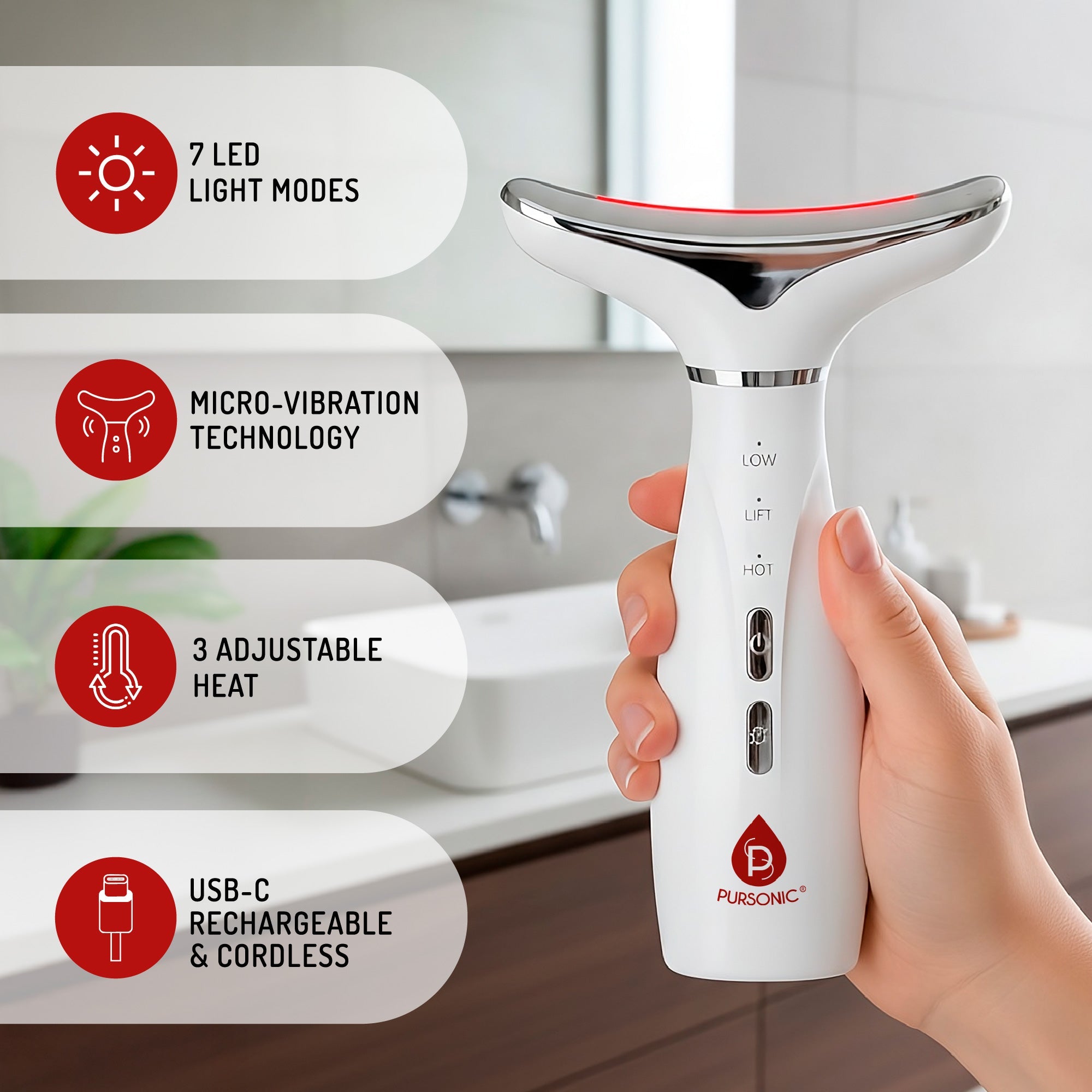 Pursonic 7-in-1 LED Light Therapy Beauty Device & Sculpting Wand