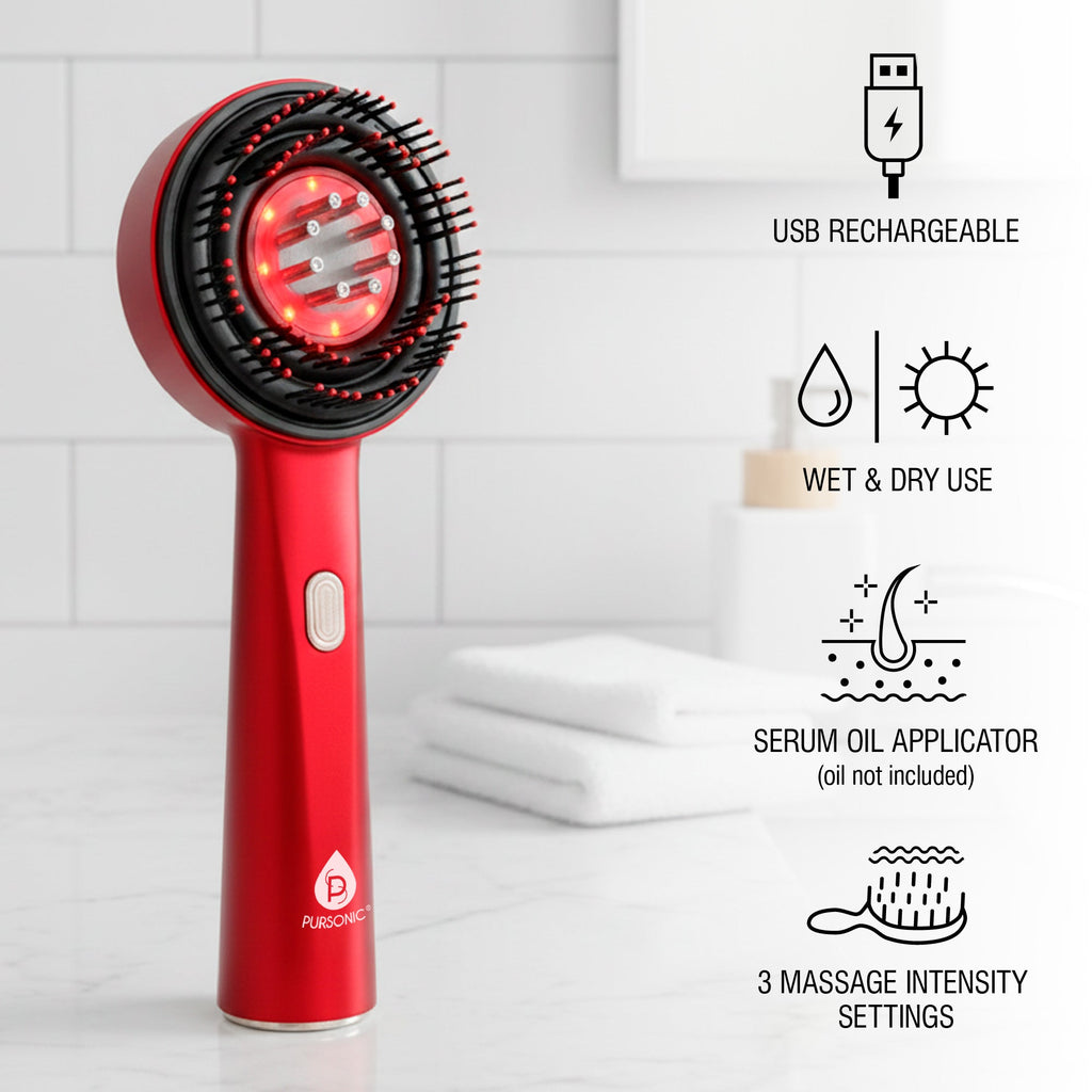 Red Light LED Scalp & Hair Therapy Brush & Advanced Facial Cleansing