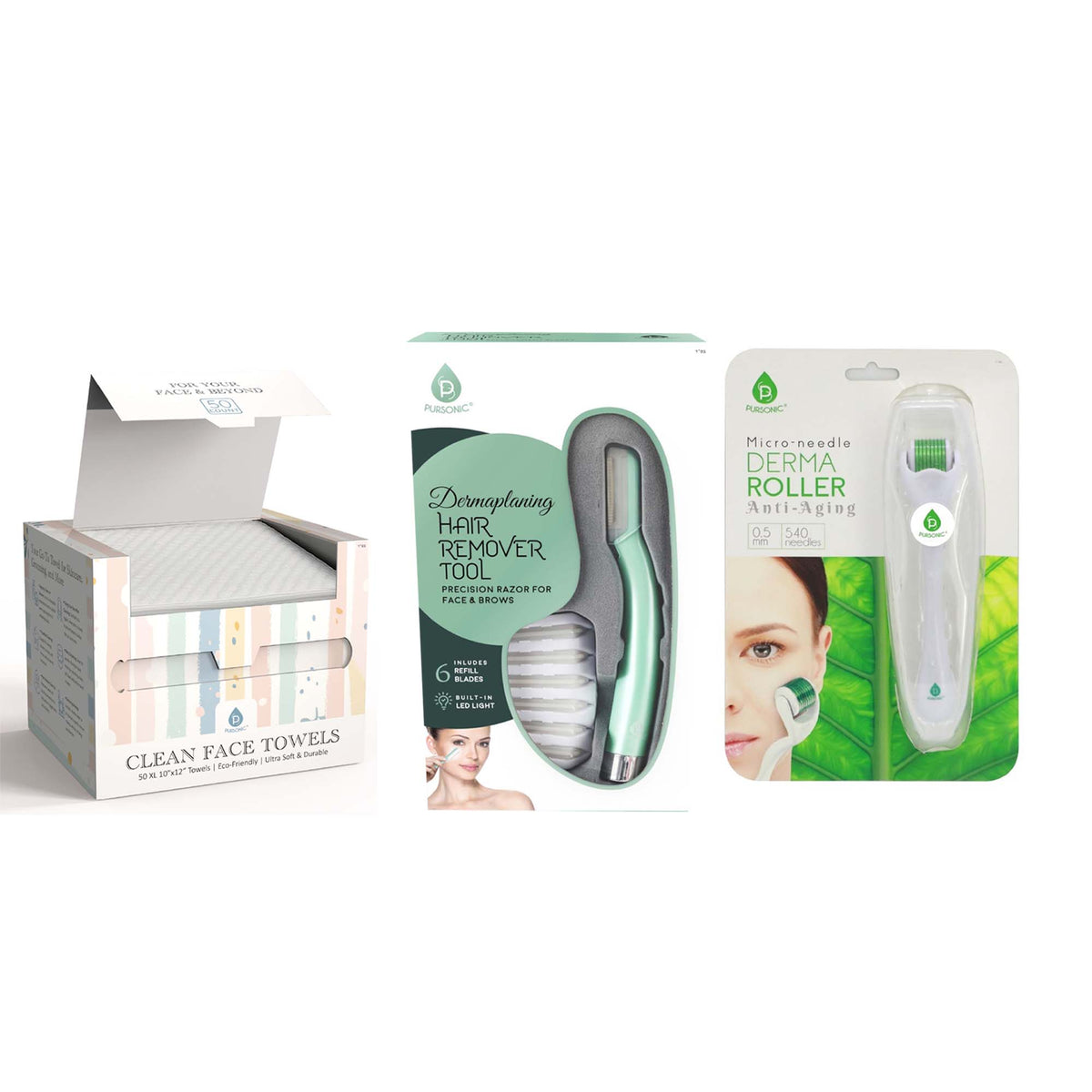 Glow-Up Trio: Micro Needle Derma Roller, Precision Dermaplaning Tool, & Clean Facial Towels