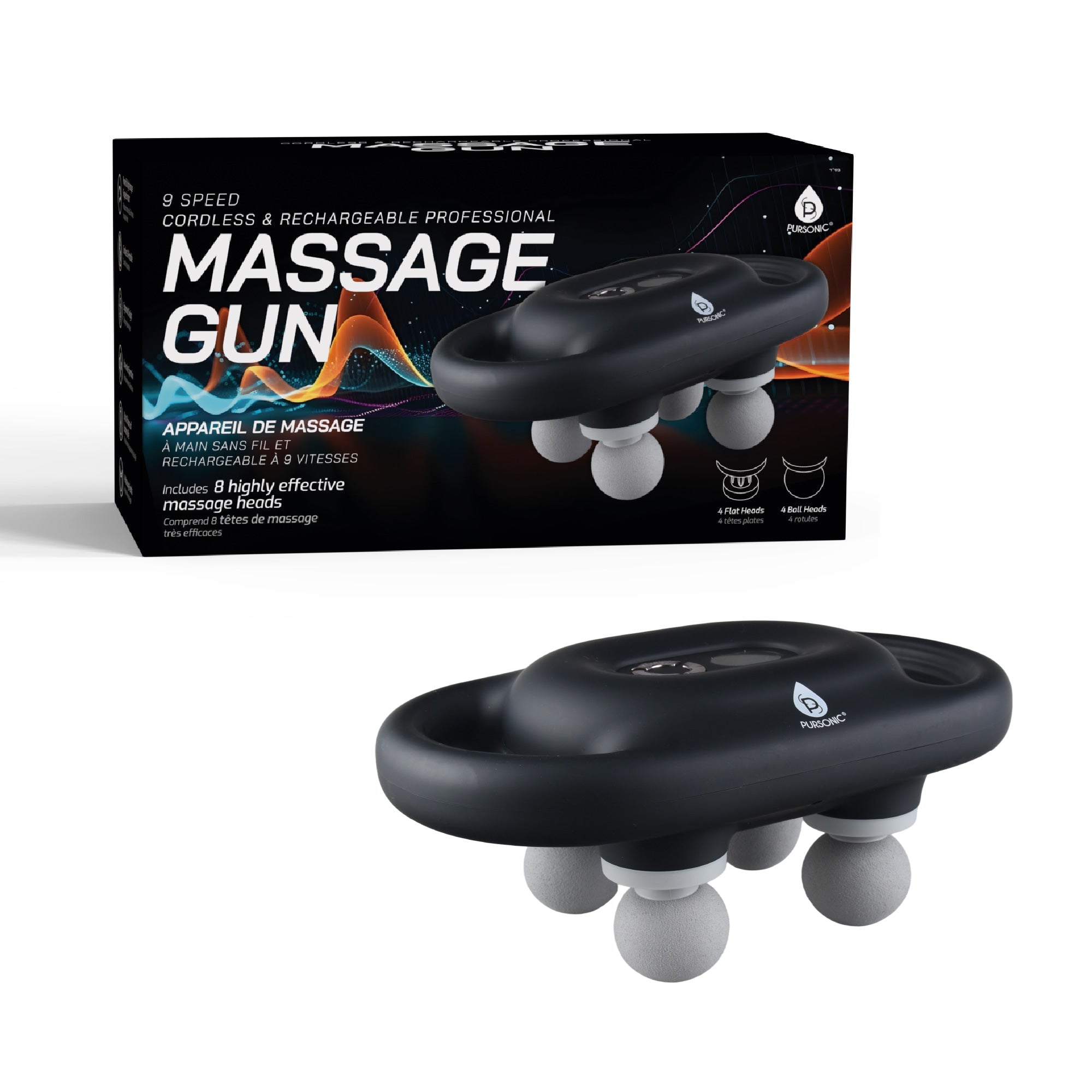 9-Speed Deep Tissue Massage Gun – Cordless, Rechargeable With 8Pro Massage Heads