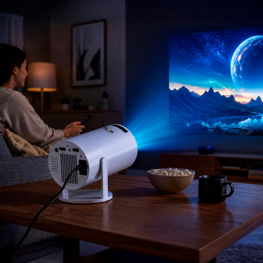 Compact Smart LED Projector – HD 720P Portable Projector with Wireless Screen Mirroring, Wi-Fi, Bluetooth & Built-In Speaker