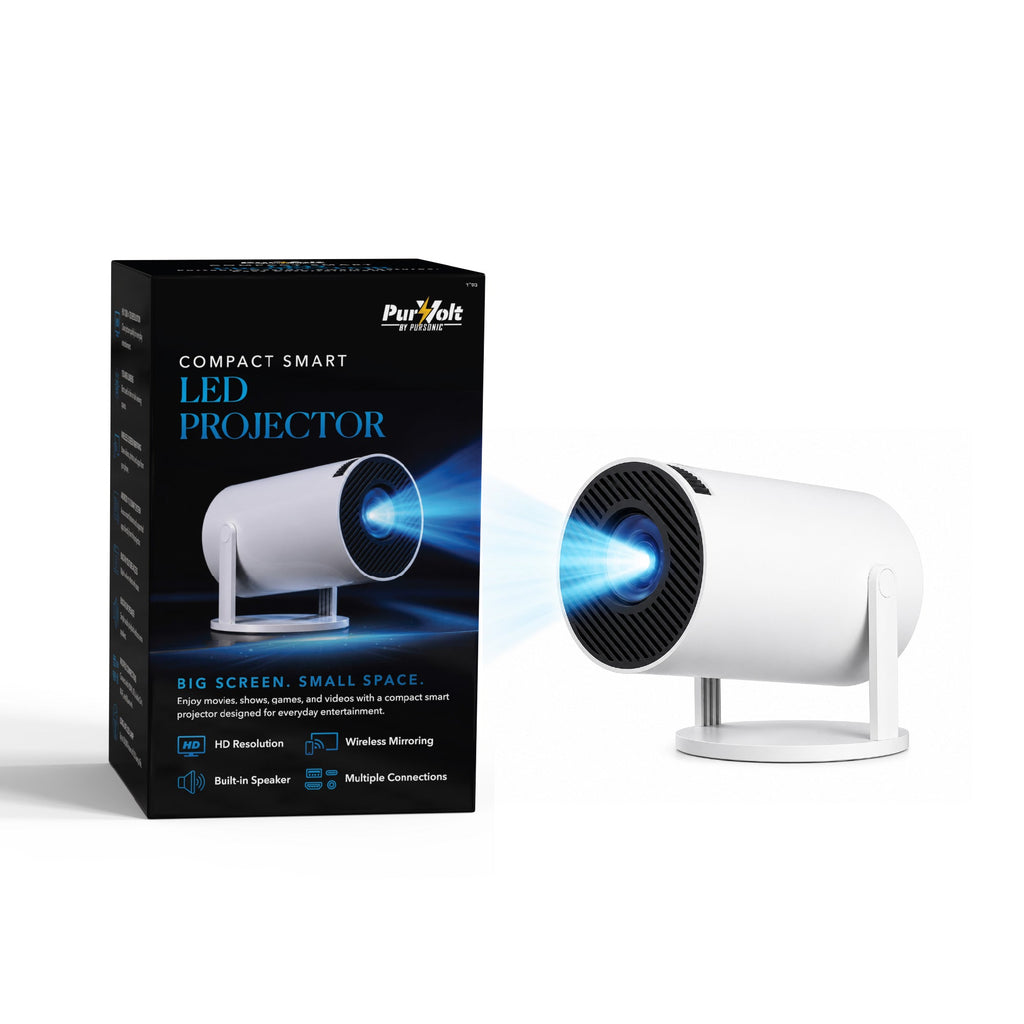 Compact Smart LED Projector – HD 720P Portable Projector with Wireless Screen Mirroring, Wi-Fi, Bluetooth & Built-In Speaker