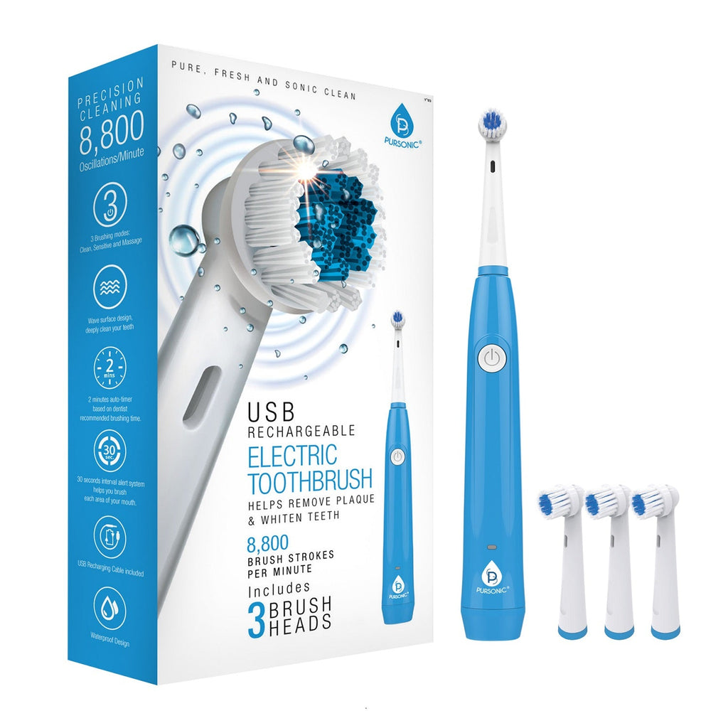 USB Rechargeable Rotary Toothbrush & UV Sanitizer Station (3 Brush Heads Included)