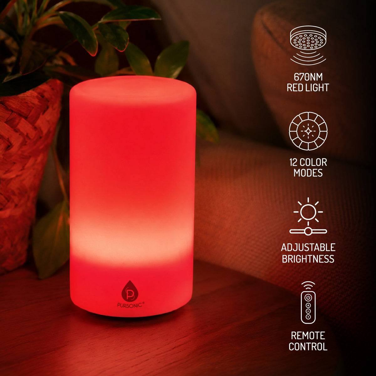 670nm Red Light Therapy Lamp with 12 Color LED Modes, Remote Control & Rechargeable Battery