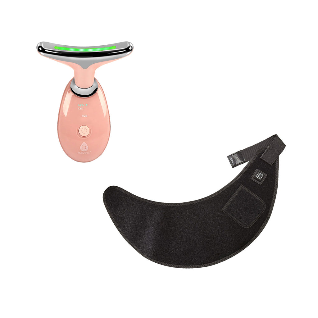 Total Neck & Face Rejuvenation: Pursonic Red Light Therapy Neck Wrap & 7-in-1 Sculpting Wand