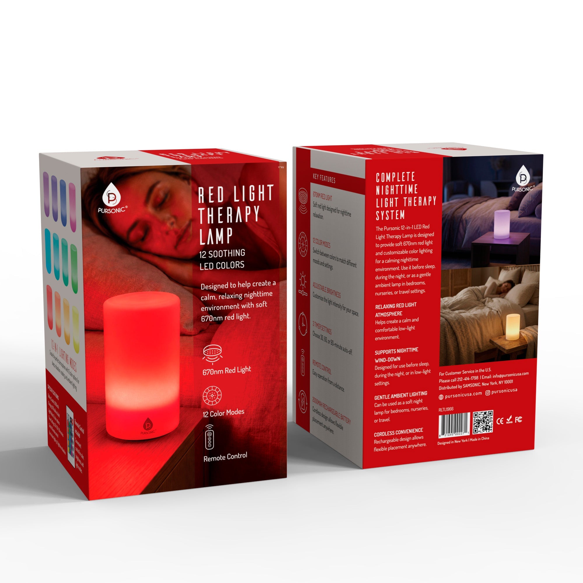 670nm Red Light Therapy Lamp with 12 Color LED Modes, Remote Control & Rechargeable Battery