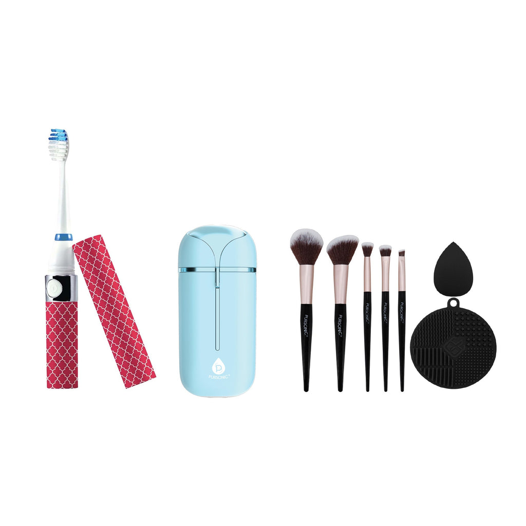 All-In-One Beauty & Wellness Travel Bundle – Pursonic Sonic Toothbrush, Painless Shaver & Glam Brush Set