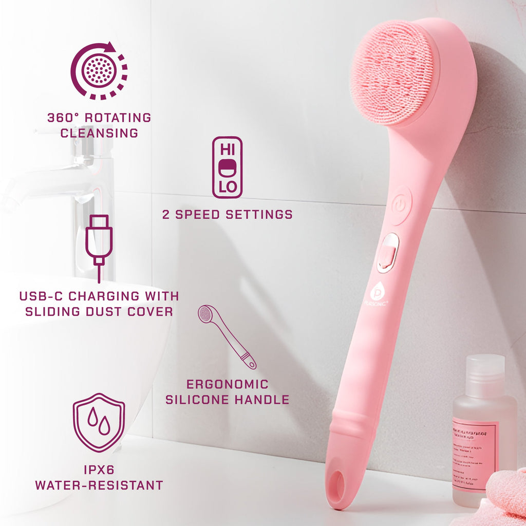 Rechargeable Waterproof Silicone Bath Brush with 3 Interchangeable Brush Heads