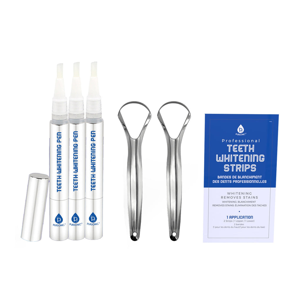 The Ultimate Smile Radiance Kit: Professional Teeth Whitening Strips, Pursonic Whitening Pens & Stainless Steel Tongue Cleaners
