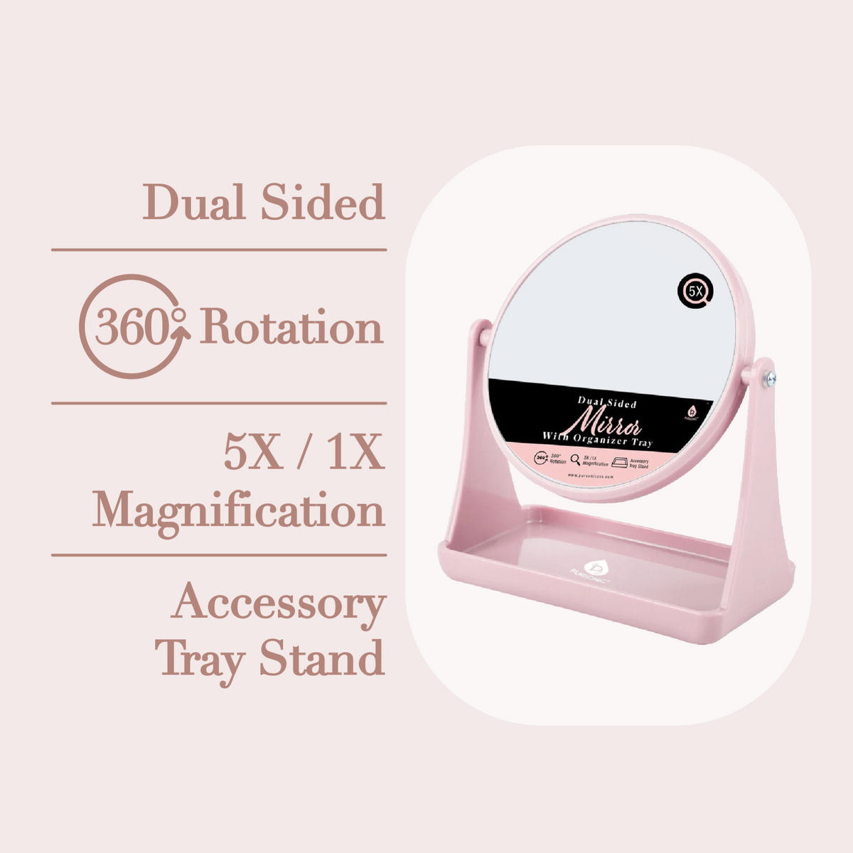 Dual Side Mirror With Organizer Tray