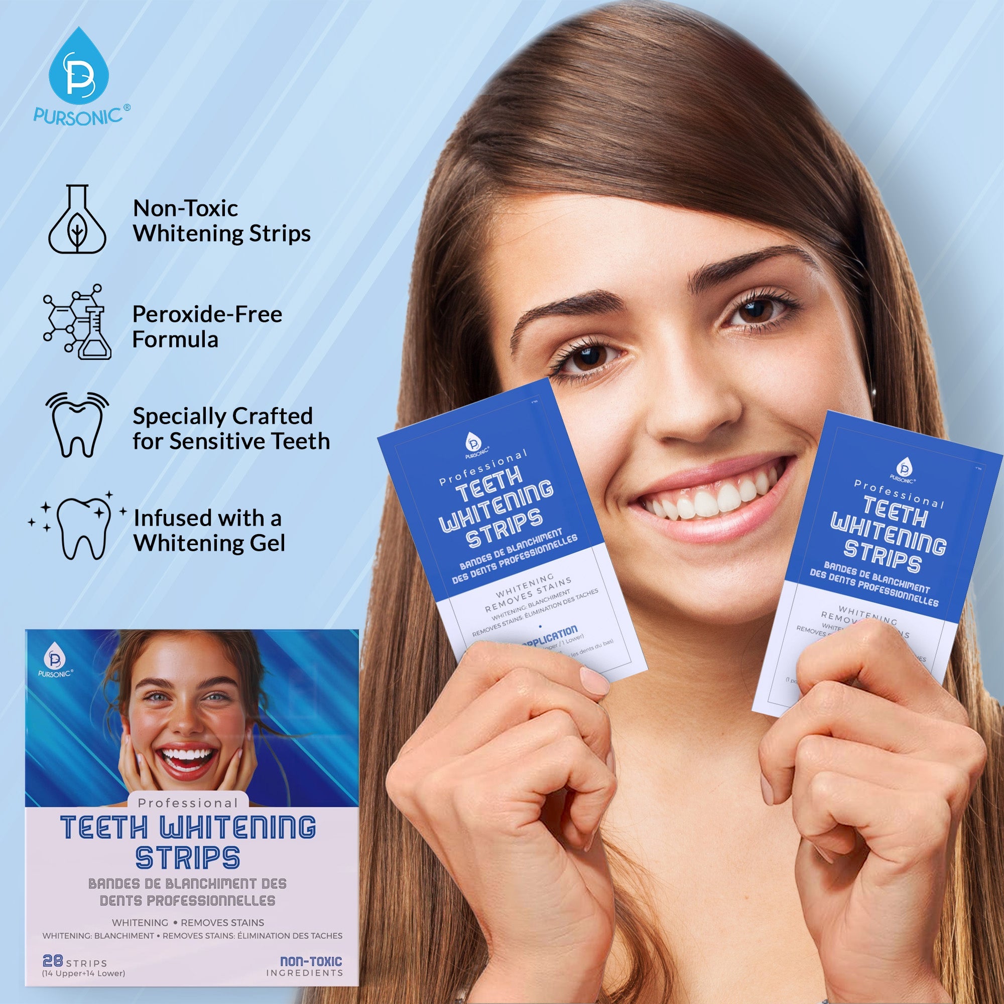 The Ultimate Smile Radiance Kit: Professional Teeth Whitening Strips, Pursonic Whitening Pens & Stainless Steel Tongue Cleaners