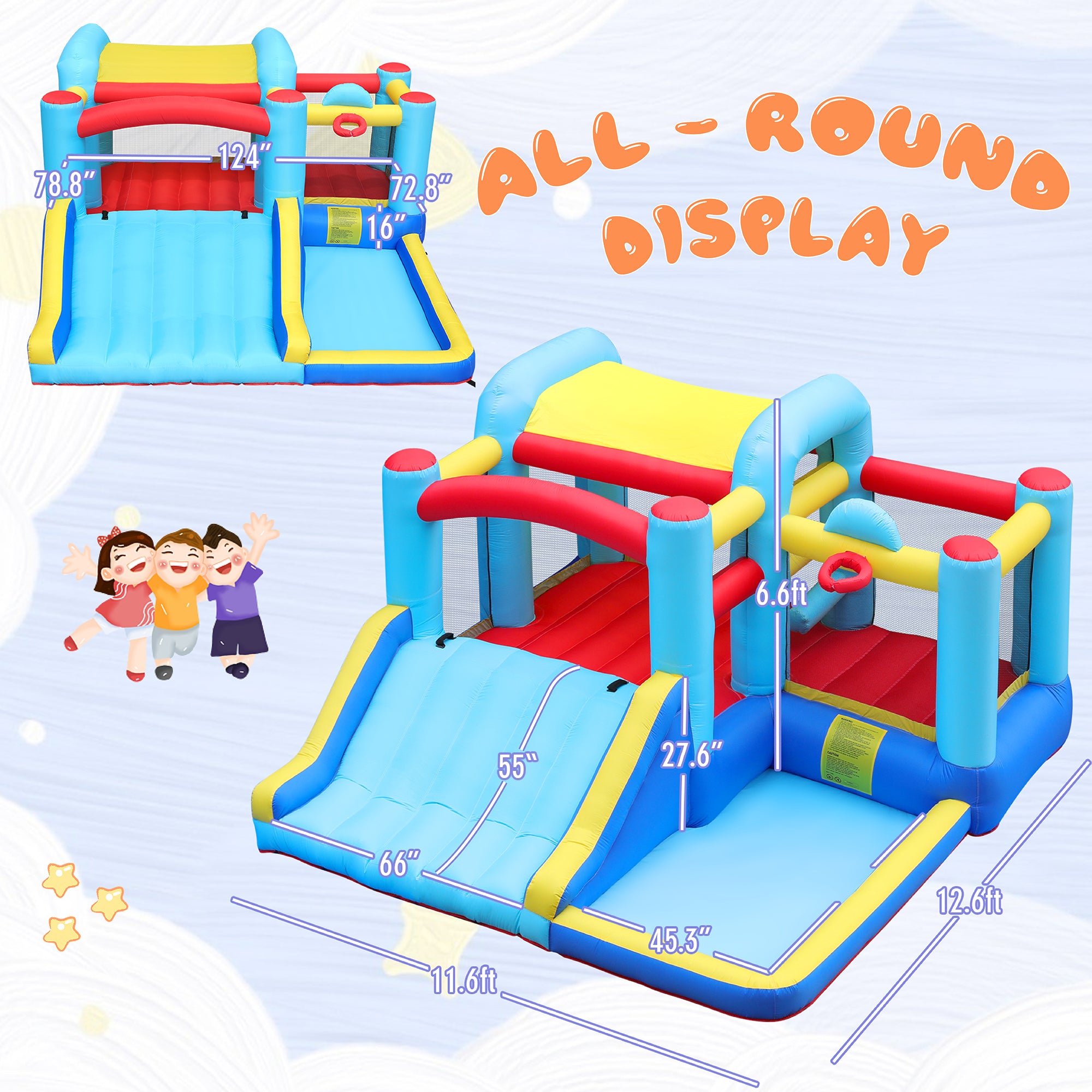 Inflatable Water Slide Bounce House with Splash Pool & Basketball Rim O335570