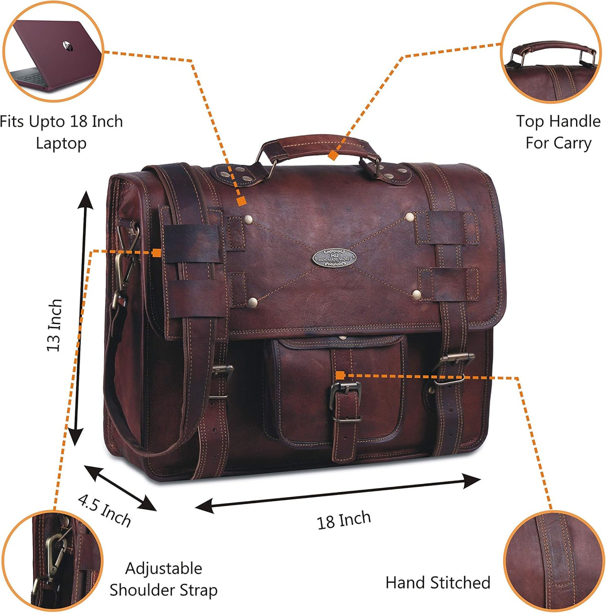 Leather Messenger Bag Laptop Computer Satchel Distressed (12 X 16) B37646