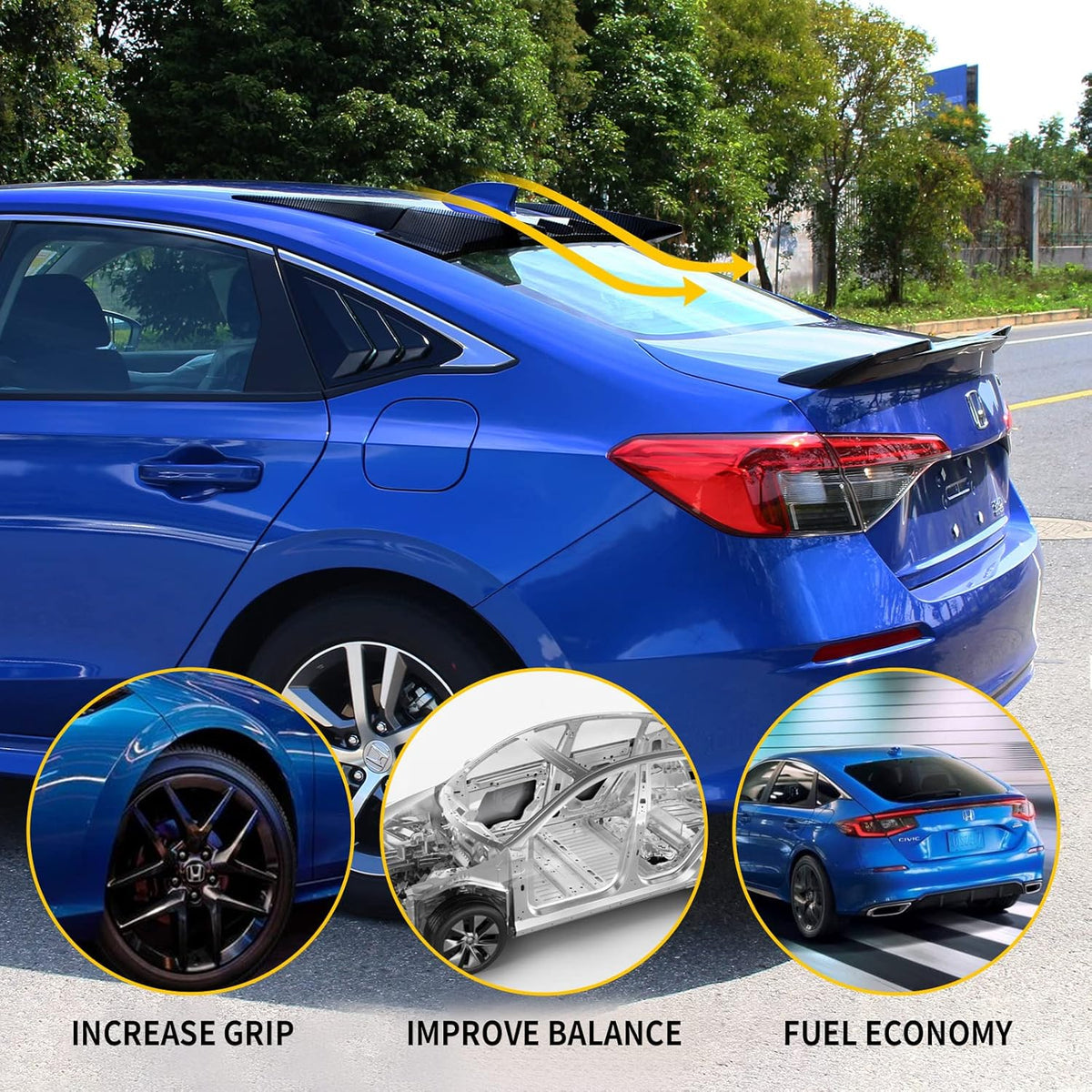 Glossy Carbon Fiber Pattern Rear Window Roof Spoiler Wing Lip J754943