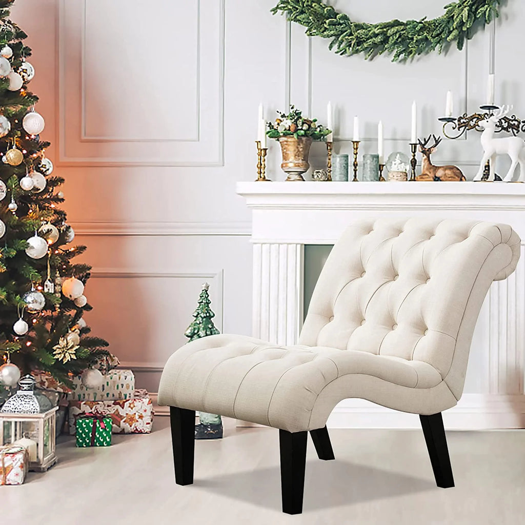 Cream Upholstered Accent Chair with Wood Legs I73197