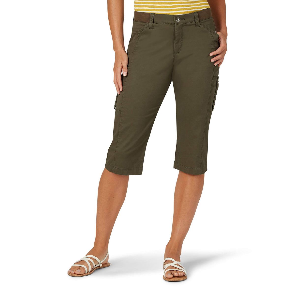 Green Relaxed Fit Cargo Skimmer Capris F9171