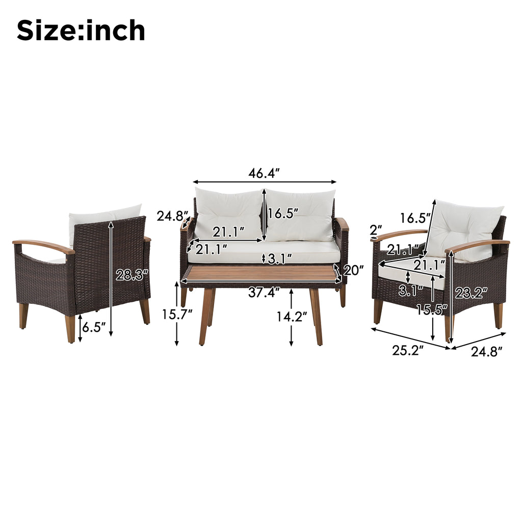 Beige 4 Piece PE Rattan Outdoor Sofa Set A38081