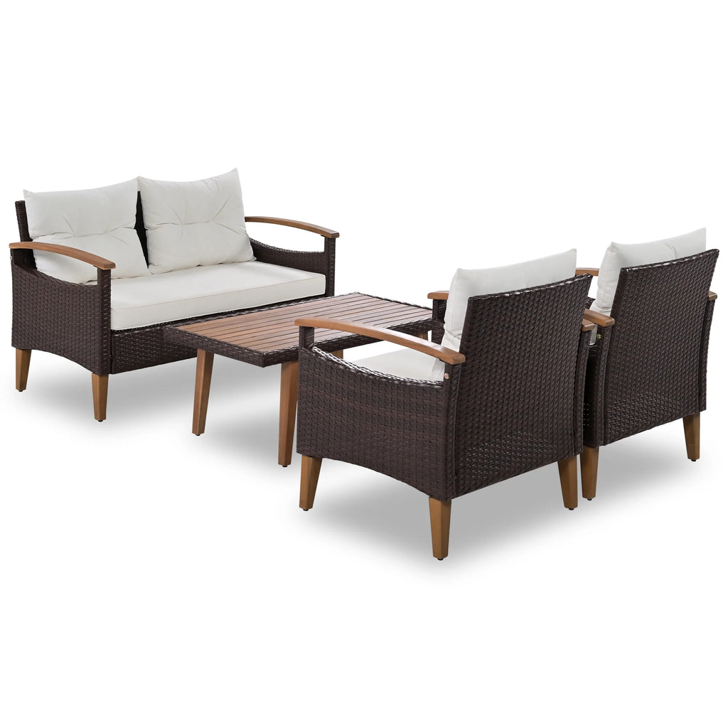 Beige 4 Piece PE Rattan Outdoor Sofa Set A38081