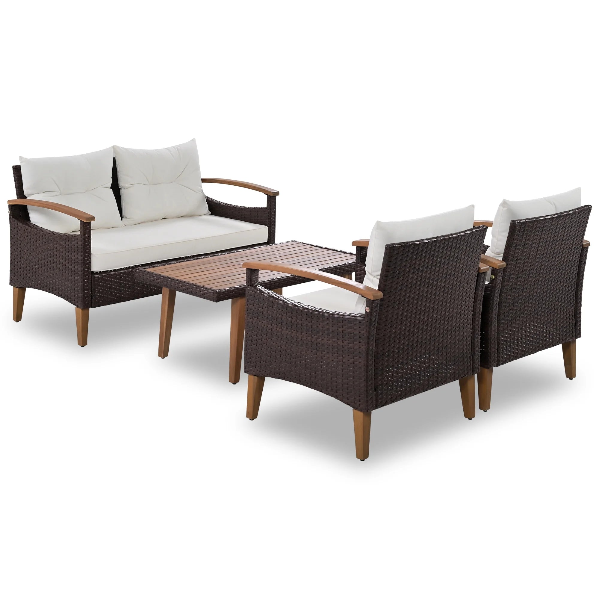 Beige 4 Piece PE Rattan Outdoor Sofa Set A38081