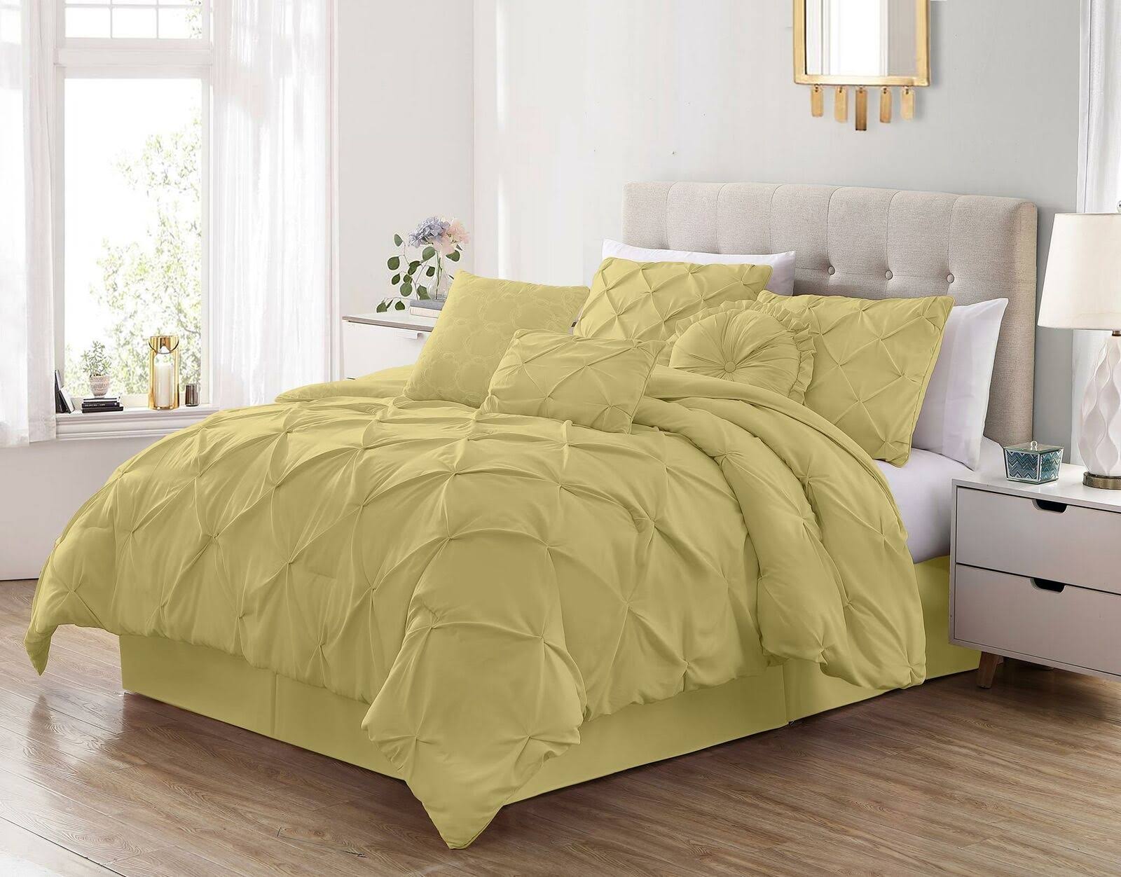 Yellow King 7 Piece Pinch Pleat Pintuck Comforter Set A7432