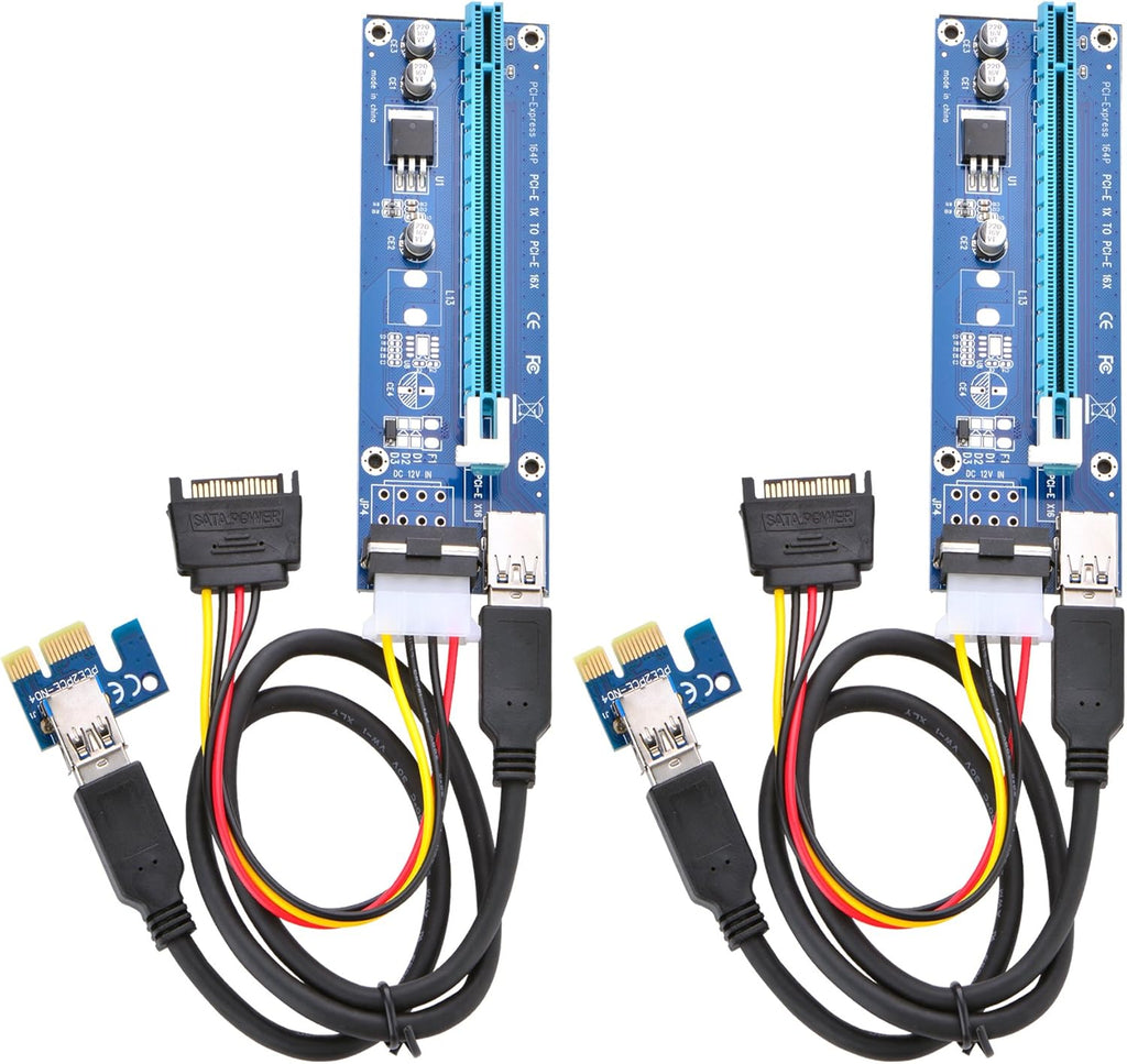 PCI Express 16x to 1x Powered Riser Adapter Card with 60cm USB 3.0 Extension Cable and 6-Pin PCI-E to SATA Power Cable (2 Pack 6 Pin) Q920
