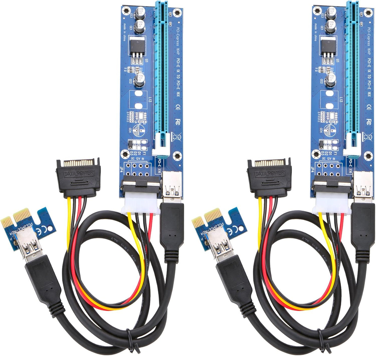 PCI Express 16x to 1x Powered Riser Adapter Card with 60cm USB 3.0 Extension Cable and 6-Pin PCI-E to SATA Power Cable (2 Pack 6 Pin) Q920